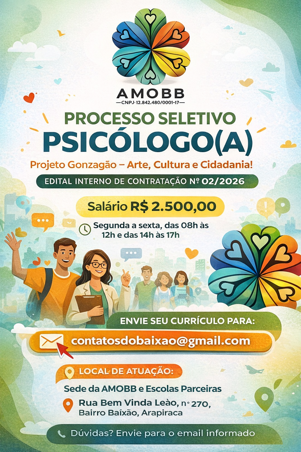 AMOBB abre seleção para psicólogo em projeto voltado a crianças e adolescentes em Arapiraca