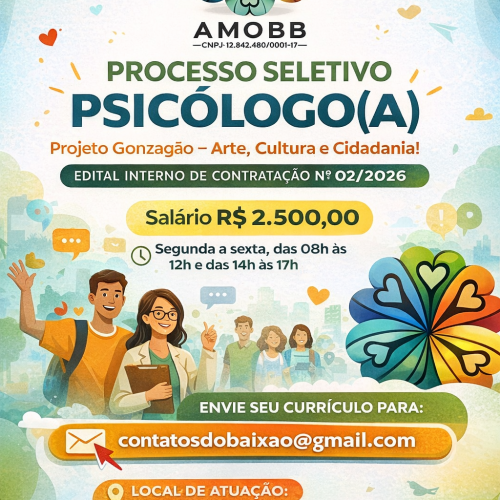 AMOBB abre seleção para psicólogo em projeto voltado a crianças e adolescentes em Arapiraca